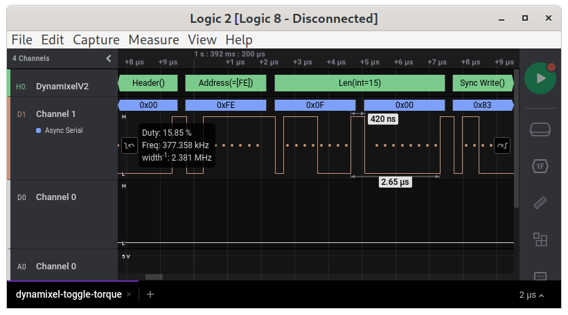 Decoded Dynamixel protocol